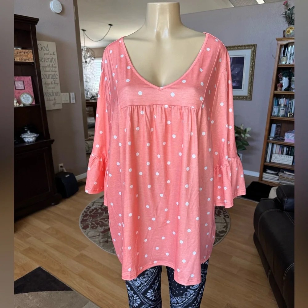 BloomChic Coral Pink Polka Dot Tunic - Picture 6 of 10